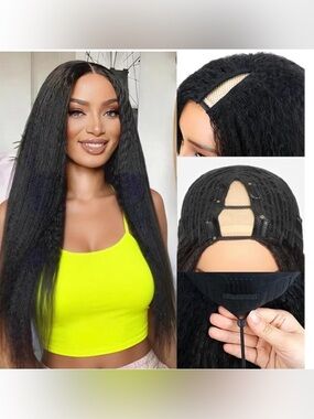 20” Natural Black‎ V-Part Human Hair Wig 250% Density #064